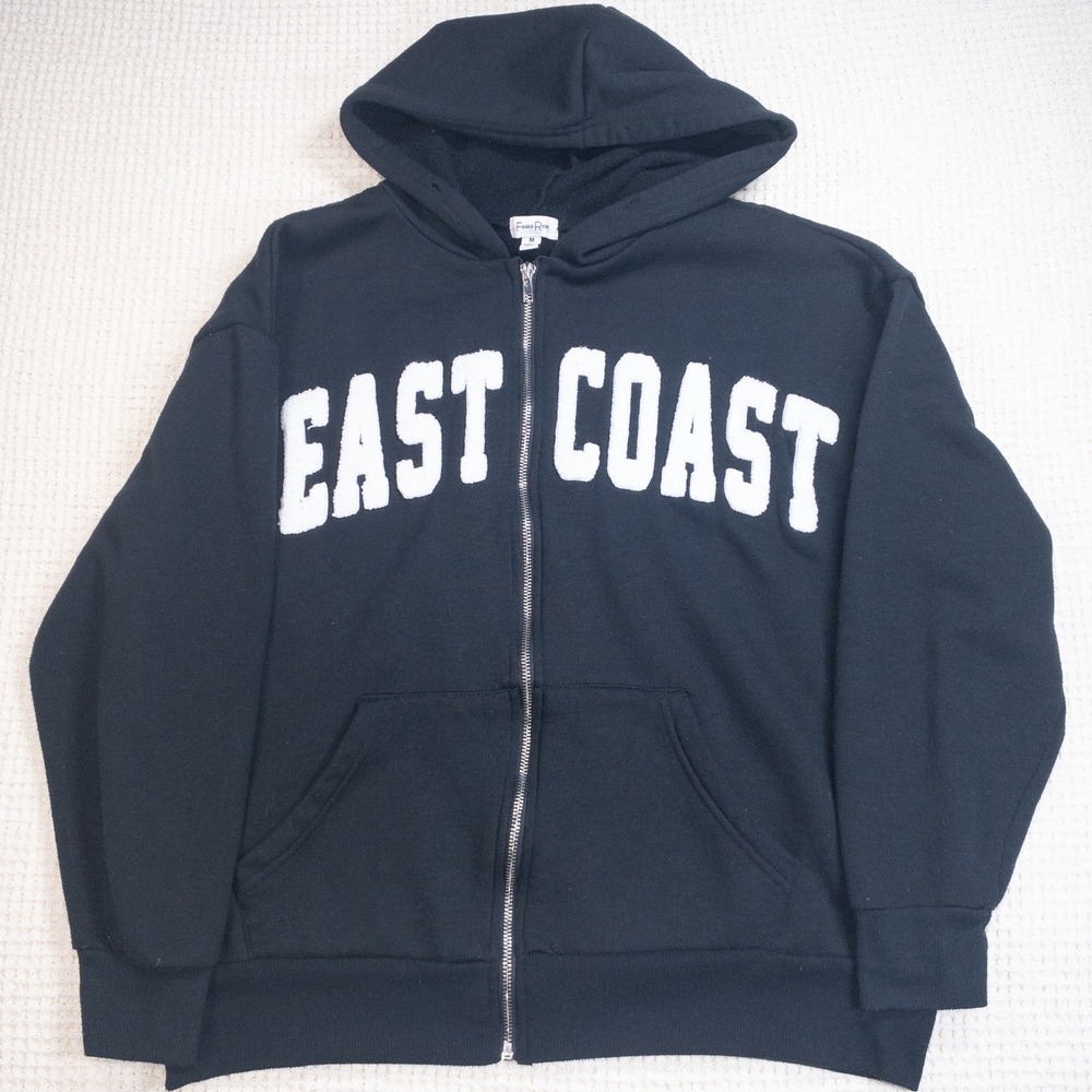 Faded Rose Mens Black East Coast Zip Up Fleece Hoodie Sweatshirt Size Medium